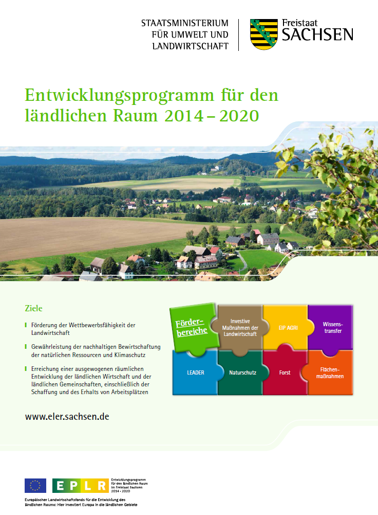 Plakat zum EPLR mit Titelbild, den Zielen des EPLR sowie einer Puzzlegrafik, die die Förderbereiche des EPLR darstellt