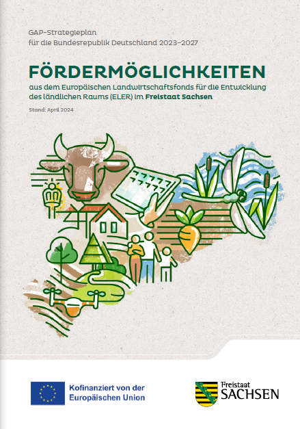 Titelseite der Broschüre mit Collage von Tieren, Menschen, Natur
