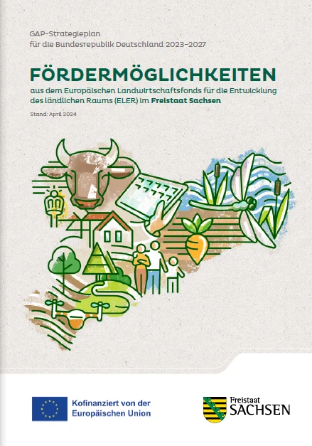 Titelseite der Broschüre mit Collage von Tieren, Menschen, Natur
