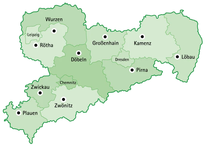 Sachsen Landkarte mit Standorten der FBZ und ISS